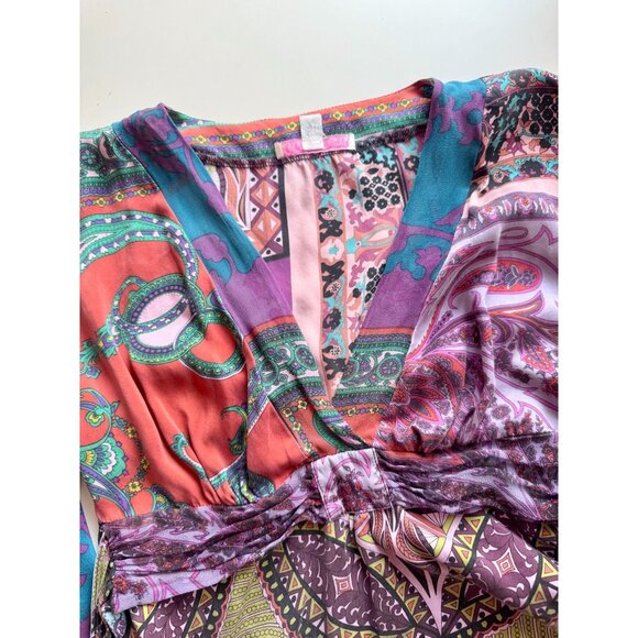 ALICE & TRIXIE Multi Color Scarf Print Silk Satin V-Neck Wrap Blouse, Size M - Picture 11 of 14